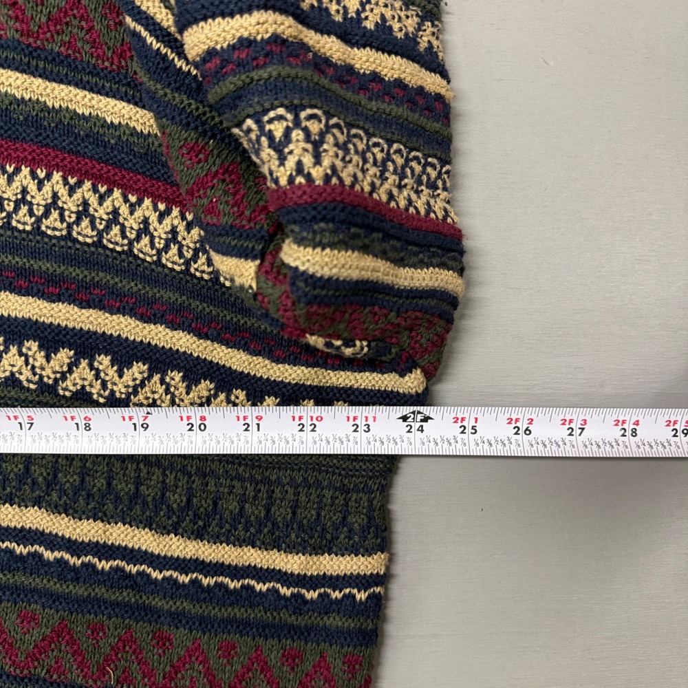 Vintage Peconic Bay Traders Henley Sweater Multi Striped Geometric Knit Large - Picture 5 of 5